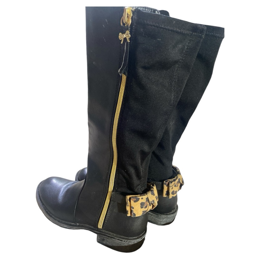 Bestseyville Black Boots Knee-High Gold Zippers Kids Size 1